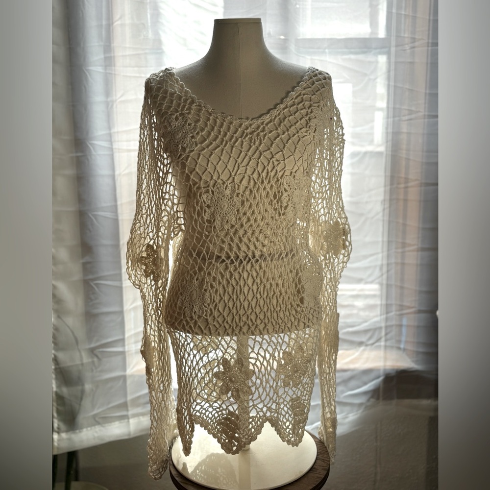 Vintage flower knitted long sleeve top